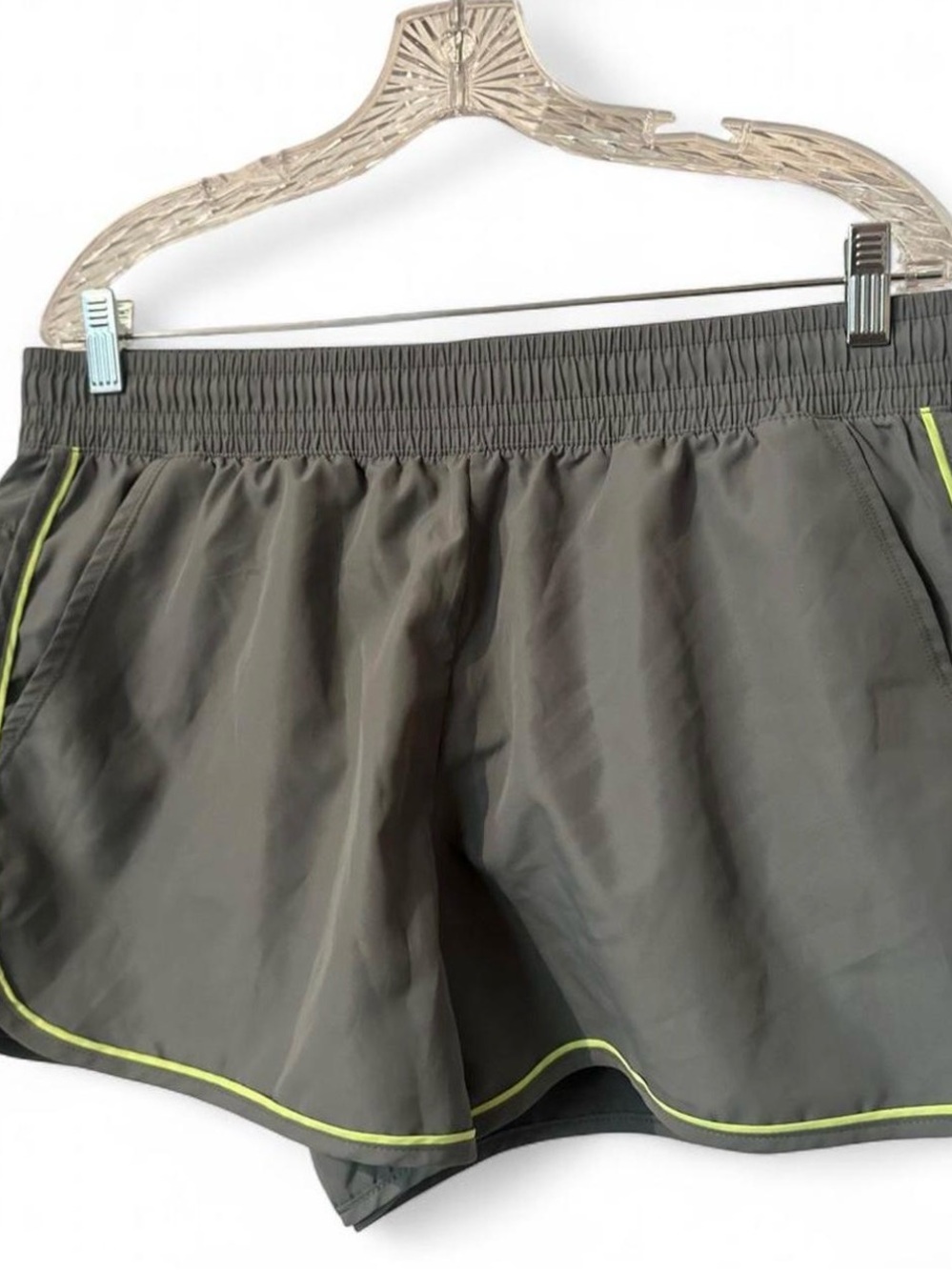 Athletic Works Gray Athletic Shorts with Lime Piping